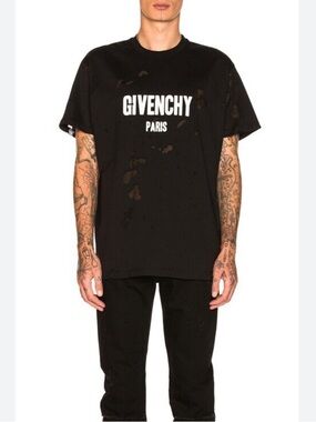 Givenchy Paris Distressed Logo T-Shirt Black Size L